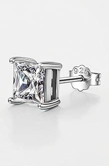 925 Silver Men's Square Solitaire Stud Earring | 92.5 Sterling Silver and Diamond like Brilliance Sparkling Zirconia | Single Stud for Men | Lovely Gift