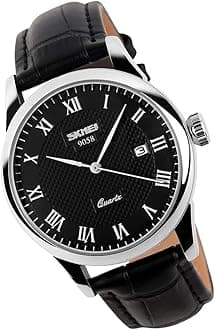 Watch for Men Business Dress Classic Fashion Casual Black Leather Quartz Analog Waterproof Calendar Date Light Simple Wrist Watches Dad Fathers Gifts