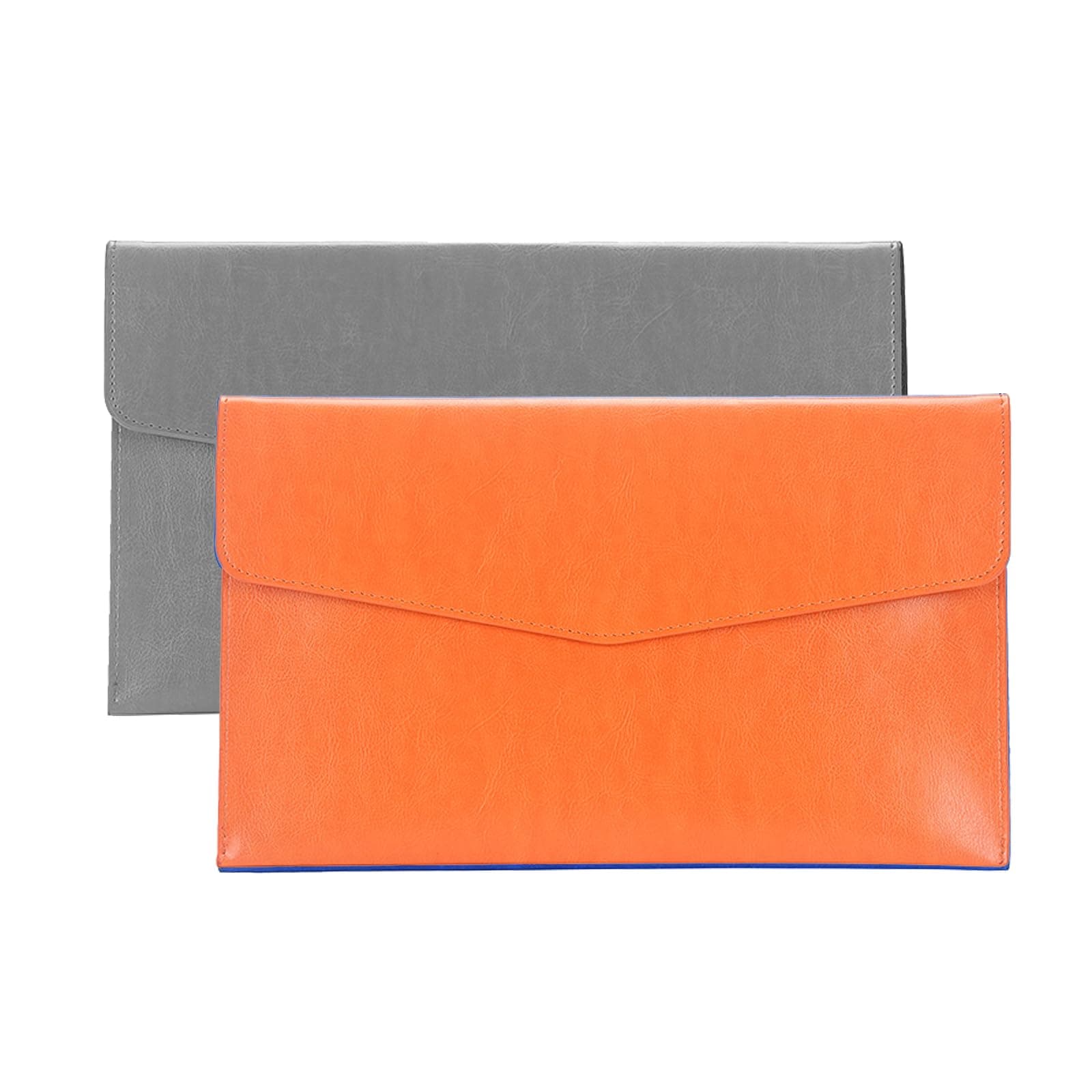 PU Leather A5 File Folder Document Holder A5 Envelope Folder with Snap Closure for Receipt 2Packs (Gray&Orange)