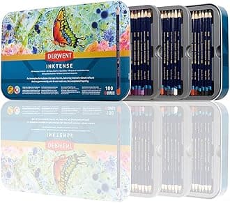 Derwent Inktense Pencils Art Set, 100 Permanent Watercolor Pencils Set in Tin, Premium Colored Pencils for Adults, Water-Soluble Indelible Pencil Collection, 4mm Core, Professional Quality (2306130)