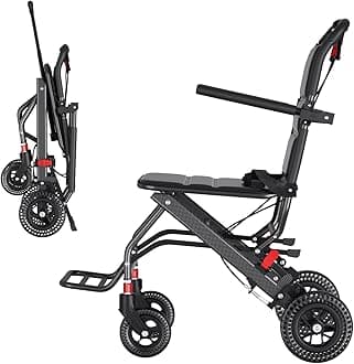 Ultra-Light Lightweight Folding Wheelchair, Transport Travel Wheelchairs with Telescopic Handle & Handbrake & Storage Bag Fit All Terrain (8 Inches Honeycomb Wheel)