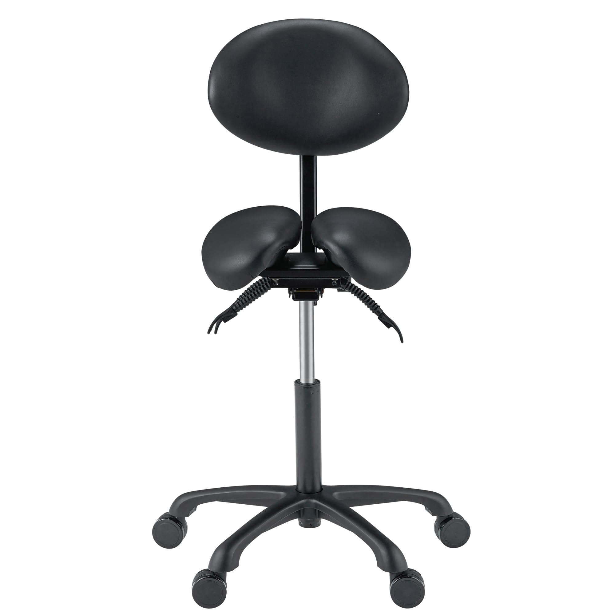 Master Massage Berkeley Ergonomic Saddle Stool - Two Split Seat Stool - Hydraulic Swivel Rolling Seat & Saddle Posture Correction Chair with Backrest - Black