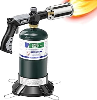 Powerful Grill & Cooking Propane Torch L8010 with Gas Cylinder Stand Base, Sous Vide, Campfire Starter, Adjustable Wood Torch Burner for Searing Steak, BBQ, Welding (Propane Tank Not Included)