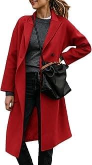 FSHAOES Womens Lapel Peacoat Winter Double-Breasted Outerwear Mid Long Jacket Casual Trench Coat