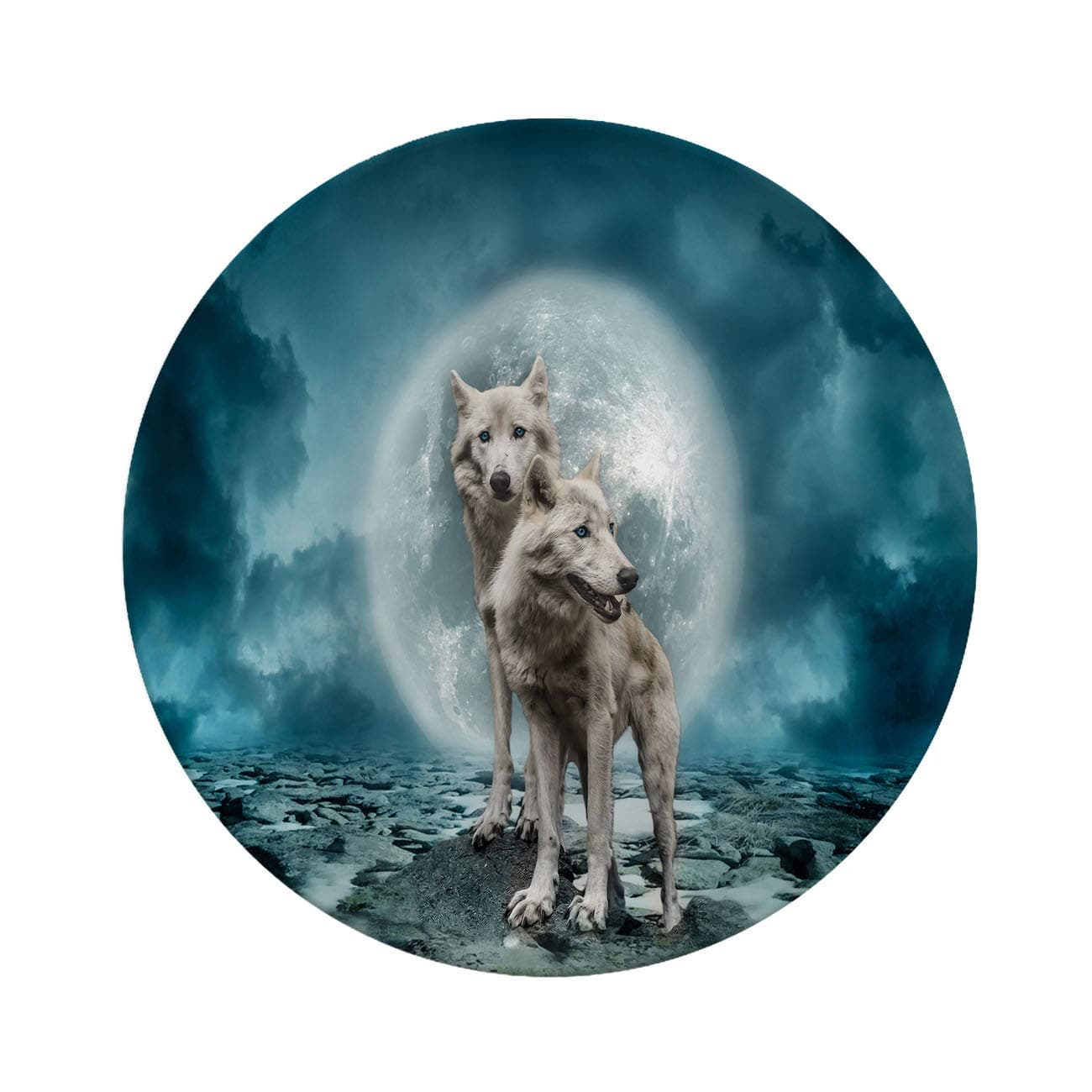 Creative Round Dinner Plates,Wolf Full Moon Clouds Sky Rock Snow At Night,dinner Plate Set With Nature And Landscape Designs,8 Inch