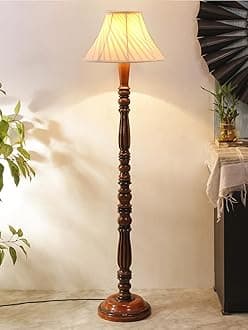 AMDHOME Cross Pleated Off-White Cotton Wooden Floor Lamp -70