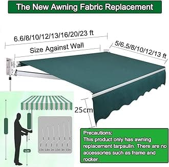 Retractable Patio Awning Replacement Fabric (Without Frame) Waterproof Shade Sun Shade Awning Cover Outdoor Patio Canopy Sunsetter Deck Awnings Polyester(G,(16x13ft) 5x4m)