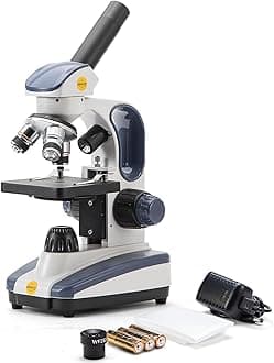 Compound Monocular Microscope with 40X-1000X Magnification, Dual Light, Precision Fine Focus, Wide-Field 25X Eyepiece and Cordless Capability for Student Beginner