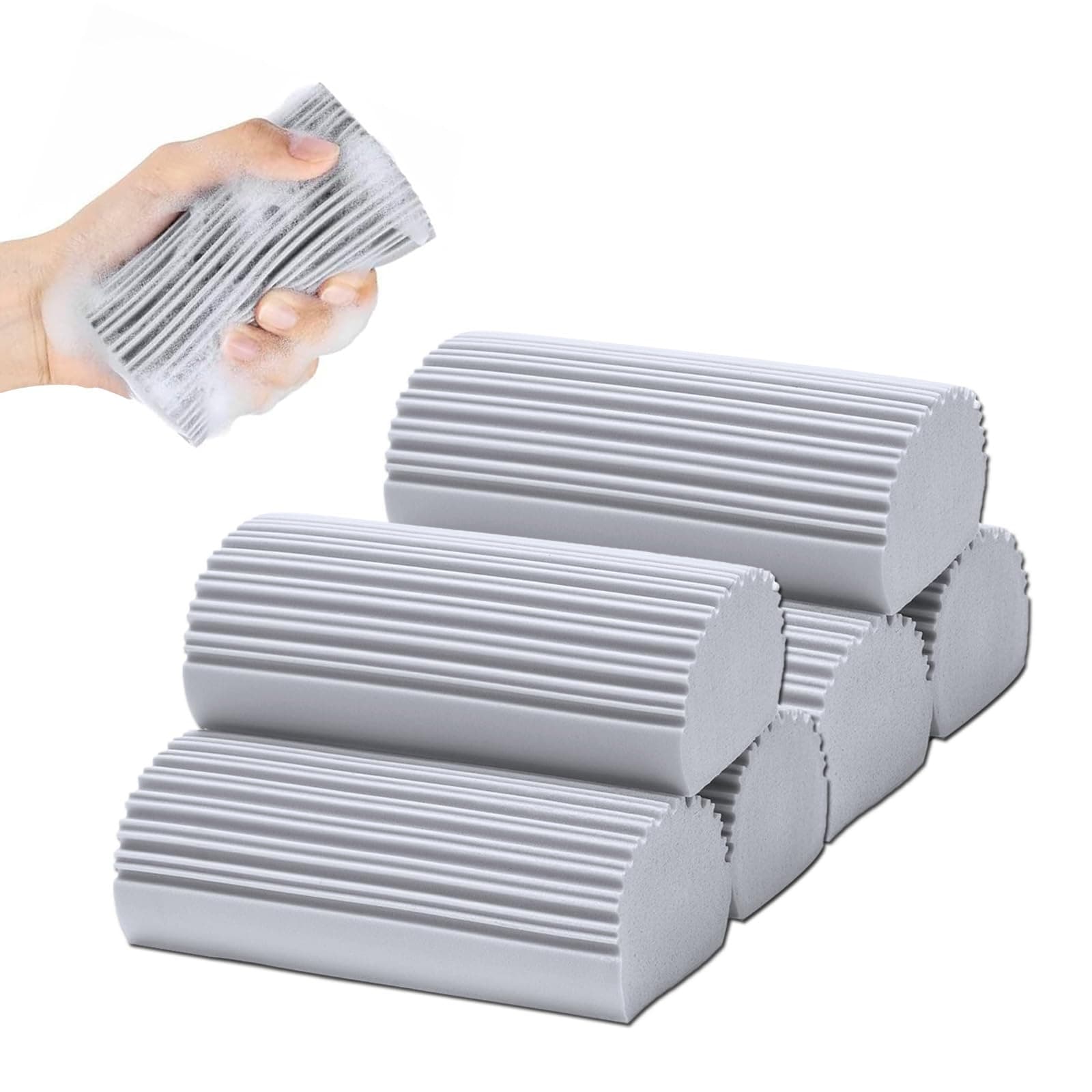 6 Pack Damp Clean Duster Sponge,Dusting Sponge Duster for Housekeeping,Reusable Household Cleaning Sponge for Blinds, Fan Blades,Mirrors,Glass, Baseboards,Window Track Grooves and Car (Grey)