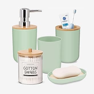 IMAVO Green Bathroom Accessories Set,5 Piece Bathroom Gift Set,Toothbrush Holder,Toothbrush Cup,Soap Dispenser,Soap Dish and Q-tip Holder