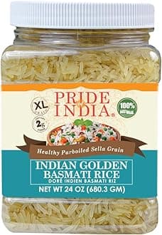 Extra Long Indian Golden Basmati Rice - Healthy Parboiled Sella Grain, 1.5 Pound Jar