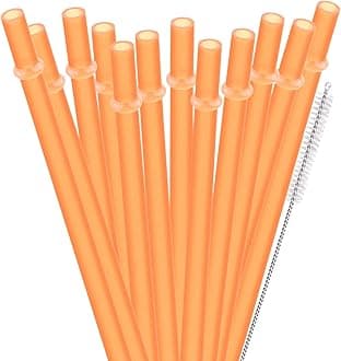 Dakoufish BPA Free 12 Piece 9 Inch Reusable Plastic Thick Drinking Straws for Mason Jar Yeti Rambler Plain Color（9inch，Orange）