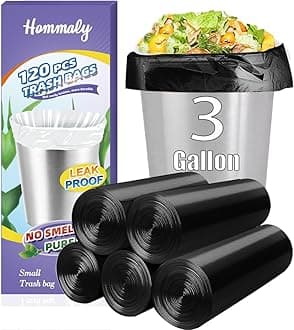 3 Gallon 120pcs Small black Trash Bags(Fit 3-3.2 Gal) Plastic Strong black Garbage Bags,Bathroom Trash Can Bin Liners,Waste Basket Liner,Fit 10-13 Liter, 2.6 Gallon,3 Gallon,3.2Gallon (3-Black120)