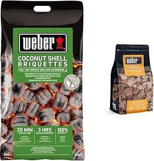 Weber Coconut Shell Briquettes 8kg, Black & 17622 Smoking Wood Chips, Beech, 17.8x8.9x30.5 cm