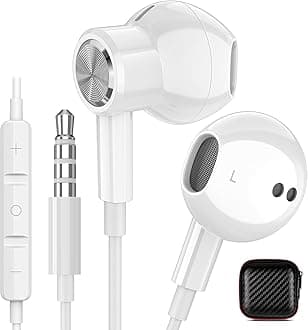 Wired Earbuds Headphones 3.5mm Jack for MP3 Player MP4 Airplane Kids School Student Aux Headset Corded Earphones with Microphone Noise Isolation Plug in Ear Buds for iPhone 6 Laptop Computer White