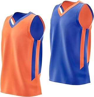 Reversible Men's Mesh Athletic Basketball Jersey Single for Team Scrimmage, Blue/Orange, L