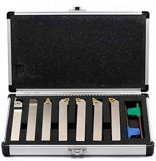 OSCARBIDE 1/2" Shank Heavy-Duty Nickel Plated Indexable Lathe Cutting Tools Set 7 Pieces, CNC & Metal Lathe Tool Holders for Turning, Grooving, Threading, Parting & Cut Off