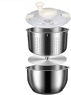 6L Salad Spinner, Stainless Steel Large Vegetable Washer, PP Lid, for Fruit Washer， Pasta and Fries Spinner