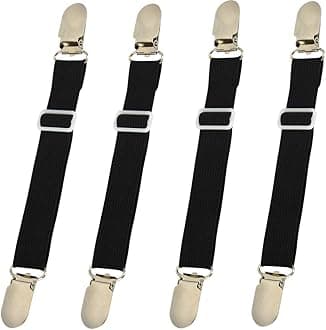 Bed Sheet Clips Straps Sheet Holder Mattress Clips, Adjustable Elastic Bed Sheet Grippers Straps Suspender Fasteners Holder (Black Set of 4)