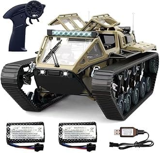 RC Tank Car, 1:16 Remote Control Crawler 10KM/H High Speed Tank, 2.4Ghz RC Rock Crawler Off-Road 4WD 360°Rotating Drifting Car, Military Truck Toy for Kids,3 Batteries