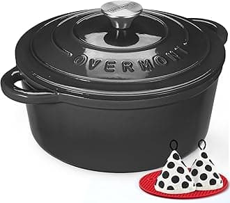 Overmont Enameled Cast Iron Dutch Oven - 5.5QT Pot with Lid Cookbook & Cotton Potholders - Heavy-Duty Cookware for Braising, Stews, Roasting, Sourdough Baking Graphite Gray