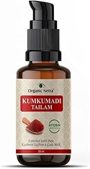 Organic Netra Ayurvedic Kumkumadi Tailam, Face Oil for Glowing Skin | Enriched with Pure Kashmiri Saffron & Goat Milk | Reduces Pigmentation and Fades Dark Spot | Enriched with Vitamin E - 1.01 Oz