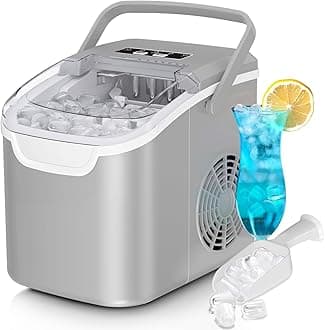 Countertop Ice Maker, 26 lbs/Day ice Production, 2 Sizes, 8 ice Cubes in 6 Minutes - Portable Mini, Energy Efficient, with Basket/Scoop for Home/Party/Travel/Camping/Bar