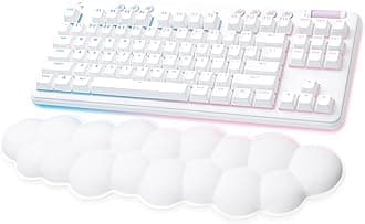 715 LIGHTSYNC RGB Illuminated Wireless Gaming Keyboard, Touch Switches (GX Coffee) and Keyboard Palm Rest, Compatible with PC and Mac, Fog White