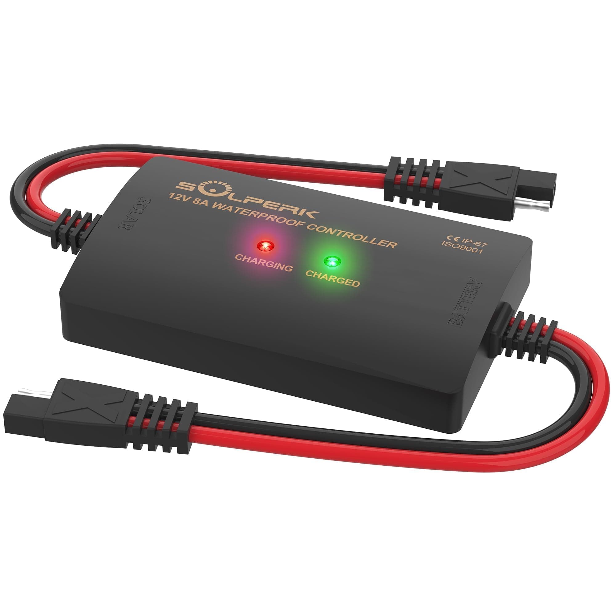 SOLPERK 8A 12V Solar Charge Controller with LED Display, IP67 Waterproof PWM Intelligent Solar Panel Battery Regulator for Gel AGM Lead-Acid Lithium LiFePO4 Battery, Used in RV Boat Car