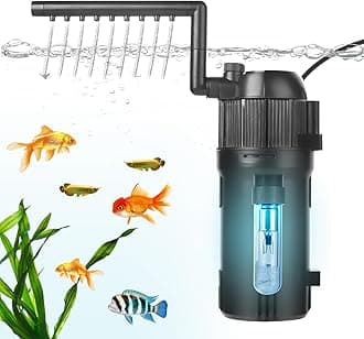 Internal UV Fish Tank Filter,400L/H 4W Aquarium Filter Pump,Turns Green Water to Clear,5-in-1 Filter Pump for 15-80L Aquarium,Flow Rate and Direction Adjustable