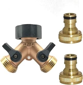 Generic Brands Brass Garden Hose Splitter 3 Piece Set Heavy Duty Brass Connector Y Valve Two Way Brass Tap Manifold with Individual On/Off Valves for 3/4 Inch Taps