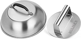 HULISEN Cheese Melting Dome & Smashed Burger Press, 9 Inch Heavy Duty Round Basting Cover with Stainless Steel Burger Smasher, Griddle Accessories Kit for Flat Top Grill Cooking Indoor/Outdoor