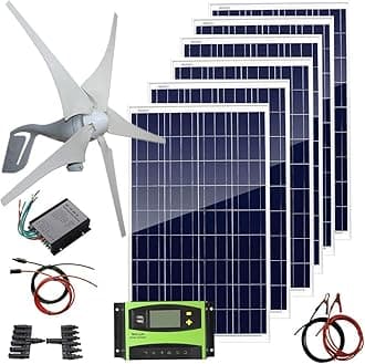 1000 Watts Solar Panel Wind Turbine Hybrid Kit: 6 pcs 100W Solar Panel +400W Wind Turbine Generator for Home House 12V 24V Battery