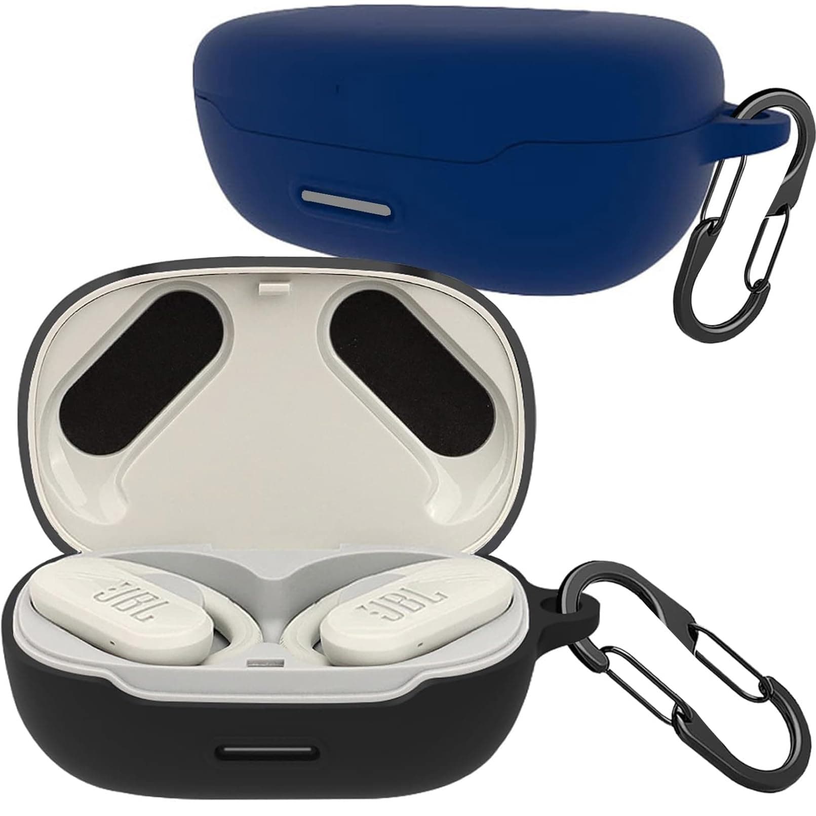 [2 Pack] easyBee Case Compatible with JBL Endurance Peak 3 Bluetooth Headphone Charging Cover with 2 Keychain, Soft Liquid Silicone Ultra Thin Shockproof Protective Kit - Black Blue