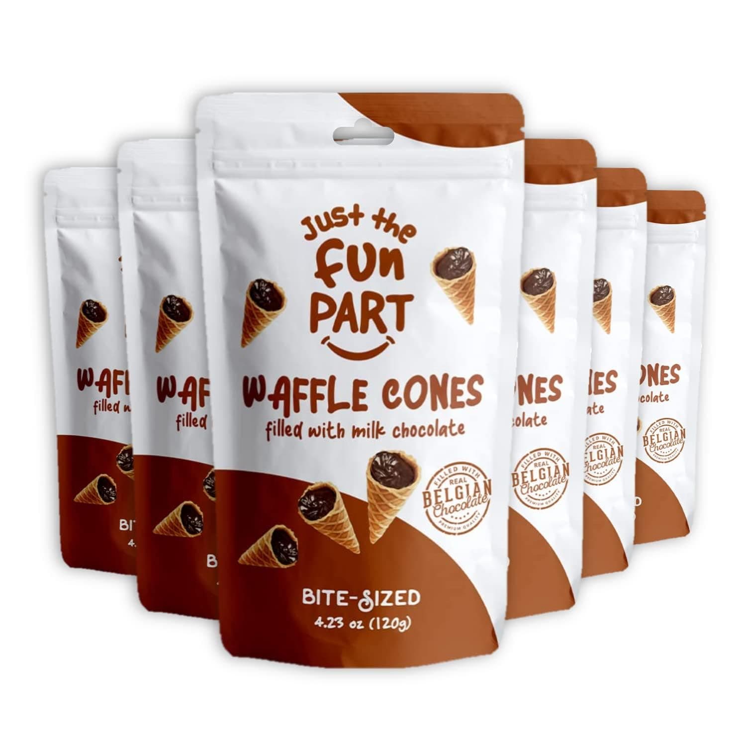 Just The Fun Part , Bite-Sized Mini Crispy Waffle Cones with Premium Belgian Chocolate, Great for Snacks, Desserts, Takeout - Kosher, Milk Chocolate (Pack of 6)