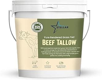 Stellar - Beef Tallow - 100% Grass-Fed & Finished - Good for Cooking, Baking and Frying - Food Grade - 3 LBS