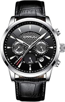 Men's Business Casual Chronograph Quartz Waterproof Wristwatch Black Leather Strap