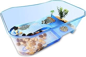 Rypet Turtle Tank Aquarium - Reptile Habitat, Turtle Habitat, Reptile Aquarium Tank for Crayfish Crab (Excluding Accessories) Blue