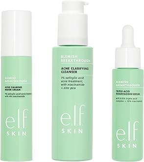 e.l.f. SKIN Blemish Breakthrough Routine, Includes Calming Water Cream, Clarifying Cleanser & Triple-Acid Resurfacing Serum, Vegan & Cruelty-Free