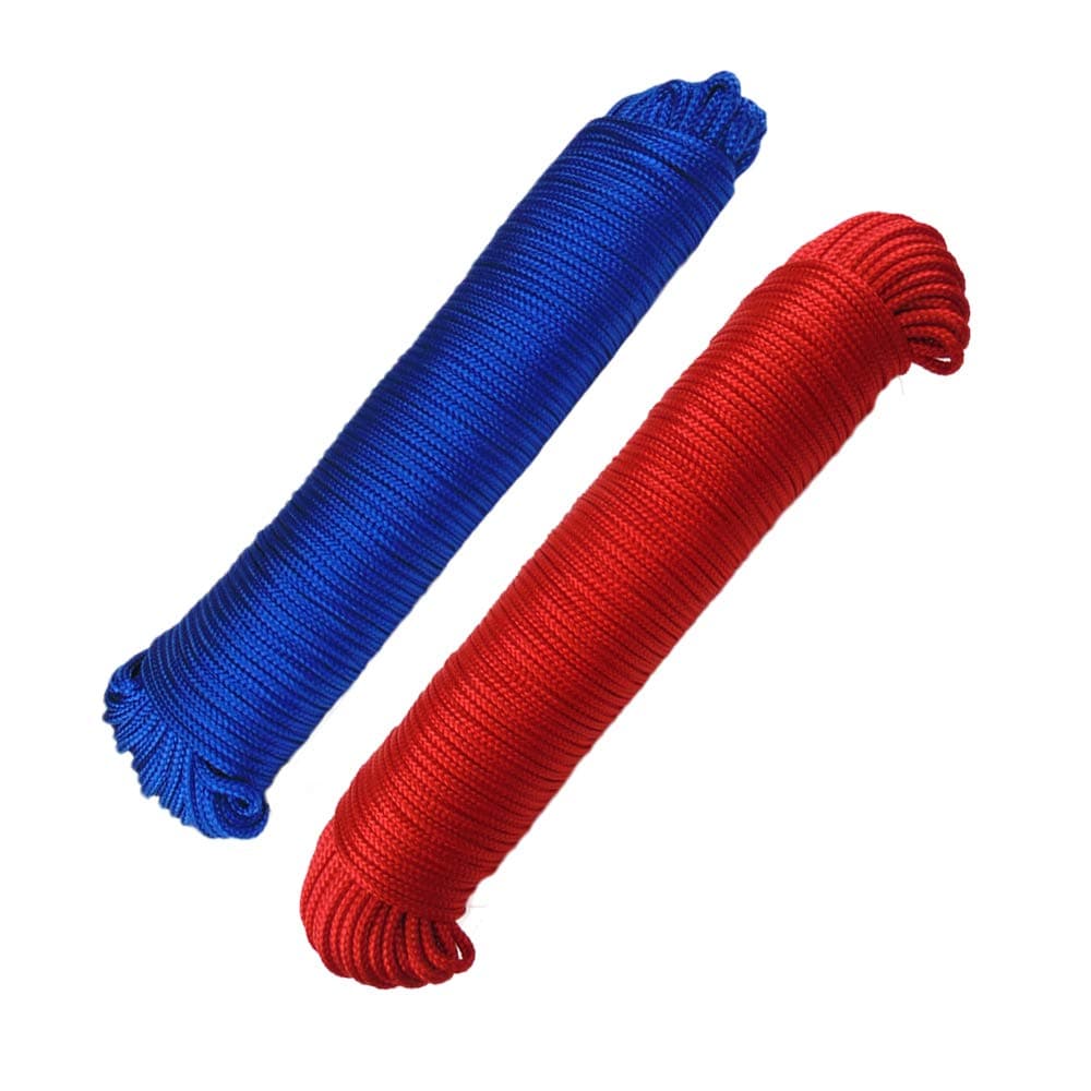 Nylon Rope 1/8 inch(3mm) Solid Braid,High Strength,UV Resistant,for Commercial, Anchors,Crafts, Blocks, Pulleys, Towing, Cargo, Tie-Downs,Wheel & Axles, Boat Docks, Fishing (50 Feet x 2,Red/Blue)