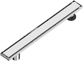 Neodrain 40-Inch Offset Linear Shower Drain with Tile Insert Grate Cover, Brushed 304 Stainless Steel Rectangle Side Outlet Shower Floor Drain, Adjustable Leveling Foot, Hair Strainer/Catcher