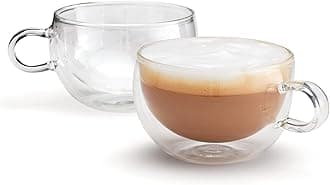 Judge Duo Form Set of 2 Latte Glass Coffee Cups with Handle, Hollow Vacuum Sealed, Heat Resistant, 325ml Latte Cup