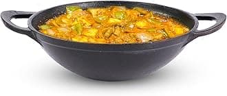 The Indus Valley Pre-Seasoned Cast Iron Kadai with Curve Handle | Medium, 25.2Cm/10Inch, 2.2Ltr, 2.3Kg | Gas Compatible | Naturally Nonstick, 100% Pure & Toxin-Free, Black , 1 piece