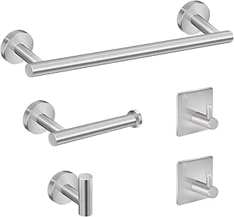 5-Pieces Bathroom Hardware Set Brushed Nickel SUS304 Stainless Steel Round Wall Mounted - Includes 16" Hand Towel Bar, Toilet Paper Holder, 3 Robe Towel Hooks,Bathroom Accessories Kit