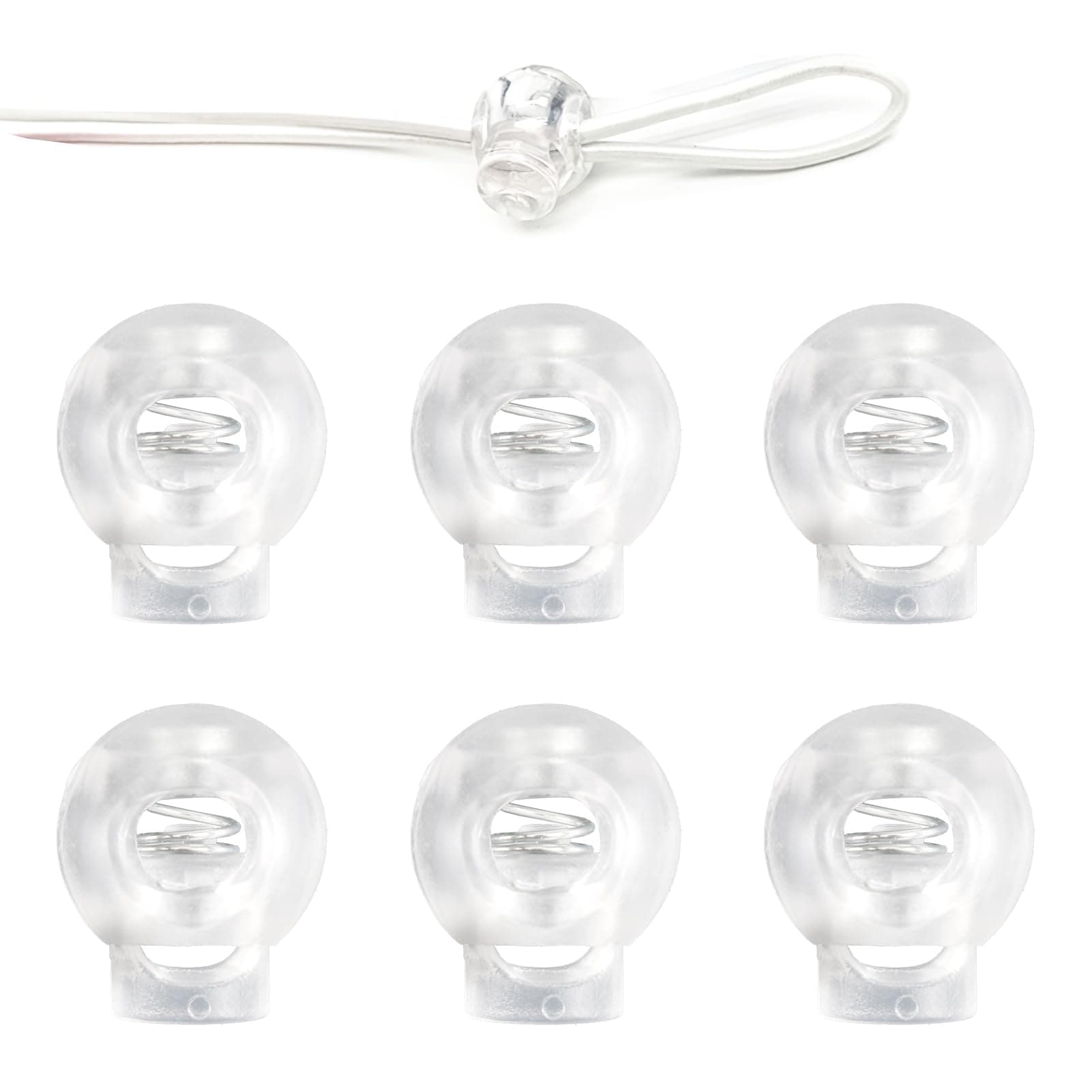 6 Pcs Plastic Cord Lock Stopper End Spring Stop Toggle Fastener Rope End Small Single Hole Trouser Drawstring Toggle Stopper Rope Laces Cord Anchor for Drawstring Clothing Shoelace Bag Camping, Clear