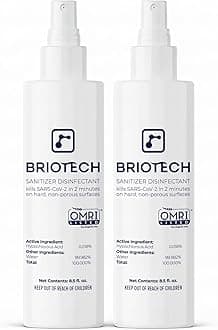 BRIOTECH Sanitizer Disinfectant Hypochlorous Spray, Kill 99.99% of Viruses & Bacteria, Control Mold, Eliminate Odor, Gentle for Nursery & Play Rooms, Food Contact Surface Sanitizer, 8 fl oz (2 Pack)