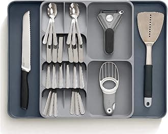 SUKHAD Kitchen Storage Tray for Cutlery Spoon Knife and Fork Partition Storage |39 x 49 x 5.5 CM | Plastic | Grey