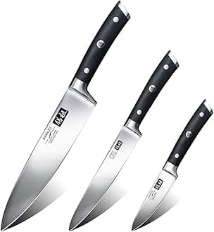 SHAN ZUKitchen knife, Chef Knife, Paring Fruit Knife Utility Knives Set 3 piece Cutlery Kitchen Cooking Chef Knives Professional Ultra Sharp German Stainless Steel Blade for Home Restaurant Gift box