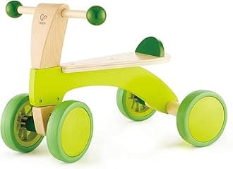 Hape Scoot Around Ride On Wood Bike | Award Winning Four Wheeled Wooden Push Balance Bike Toy for Toddlers with Rubberized Wheels, Bright Green