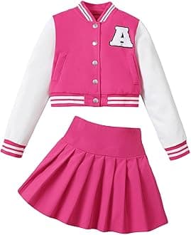 Girls 2 Piece Outfits Skirt Set Button up Jacket Sweatshirt and Pleated Mini Skirts Fall Winter Clothes Size 7-14Y